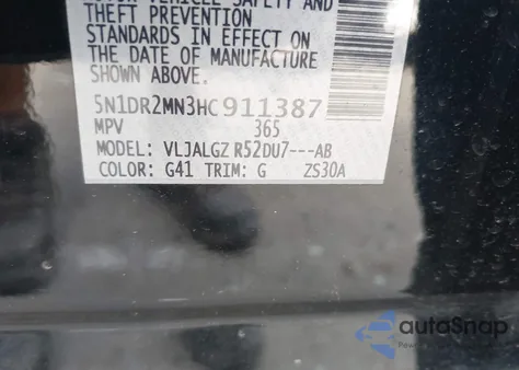 2017 Nissan Pathfinder Sl из США, поврежденный, VIN 5N1DR2MN3HC911387